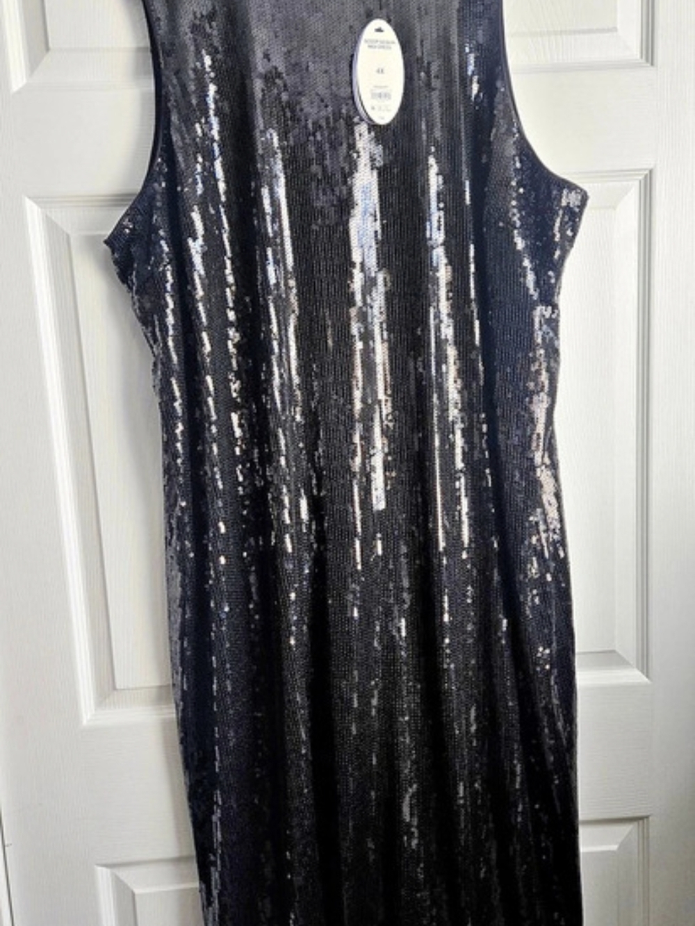 Scoop Sequin Midi Dress in Black Size 4X